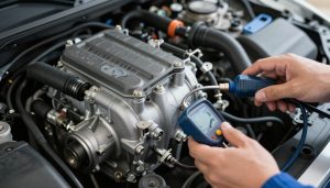 mécanicien diagnostiquant compresseur climatisation voiture
