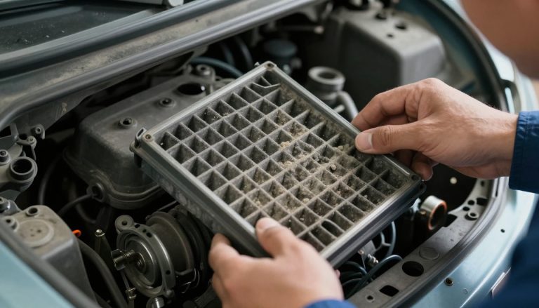 filtre habitacle sale retiré du compartiment d'une voiture
