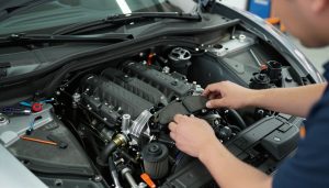 gros plan moteur lamborghini gallardo en garage authentique